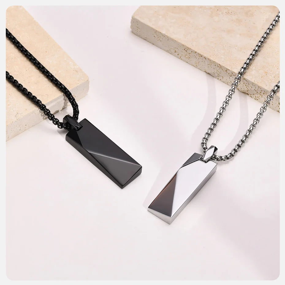 Vnox Mens Stylish Geometric Rectangle Pendant Necklace,Stainless Steel Length Adjustable Box Chain, Male Jewelry Gift