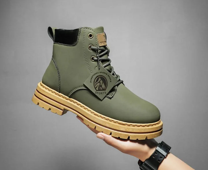 Men Leather Shoes High Top Boots Fashion Motorcycle Ankle Boots Men Winter Boots Man Shoes Lace-Up Botas Hombre Spring Hot Sale